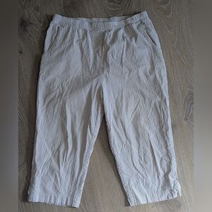 Alia Women's Pants Khaki & White Stripe Capri Pants Seersucker